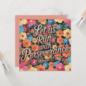 Floral “Let Us Run with Perseverance” Christian  Karte (Vorderseite/Rückseite Beispiel)