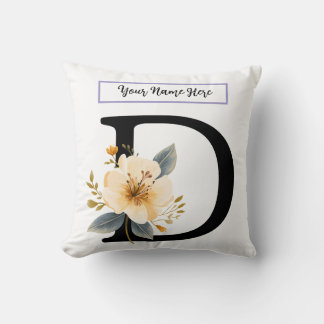Floral Letter D Pillow – Personalized Initial Cush Kissen