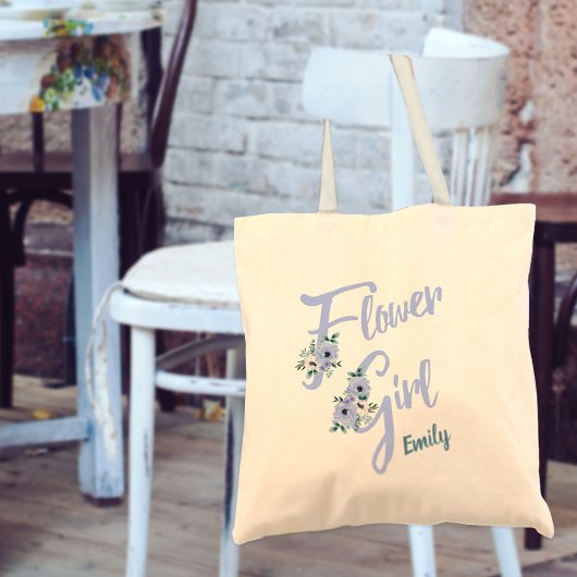 Floral Letter Dusty Blue Personalized Flower Girl Tragetasche