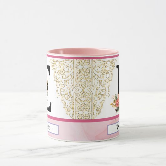 Floral Letter E Mug – Personalized Initial Cup wit Tasse (Zentrum)