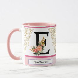 Floral Letter E Mug – Personalized Initial Cup wit Tasse