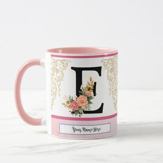 Floral Letter E Mug – Personalized Initial Cup wit Tasse (Links)