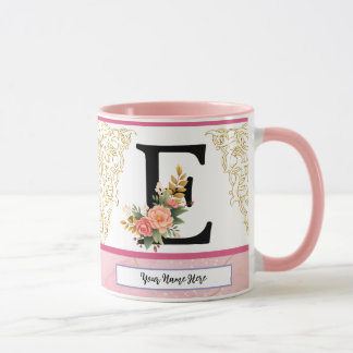 Floral Letter E Mug – Personalized Initial Cup wit Tasse