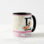 Floral Letter E Mug – Personalized Initial Cup wit Tasse (VorderseiteRechts)