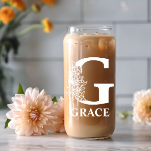 Floral Letter G Monogramm Personalisiert Name Weiß Dosenglas