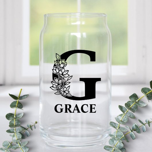 Floral Letter G Monogramm und Personalisierte Beze Dosenglas