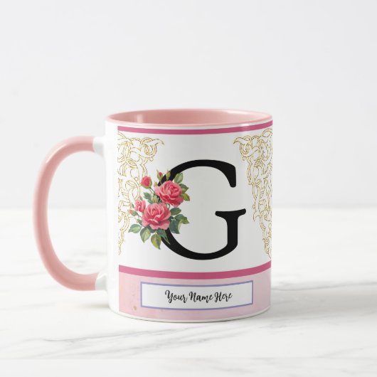 Floral Letter G Mug – Custom Name Monogram Cup Tasse (Links)
