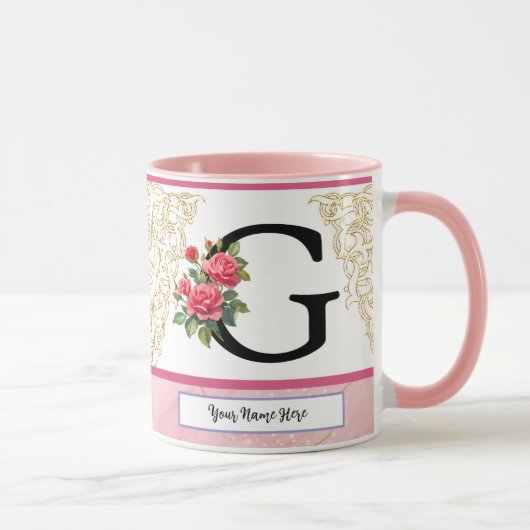 Floral Letter G Mug – Custom Name Monogram Cup Tasse (Rechts)