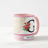 Floral Letter G Mug – Custom Name Monogram Cup Tasse (VorderseiteRechts)