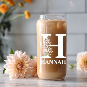 Floral Letter H Monogramm Personalisiert Name Weiß Dosenglas