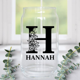 Floral Letter H Monogramm und Personalisierte Beze Dosenglas