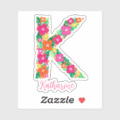 Floral Letter K Custom Cut Vinyl Aufkleber (Blatt)