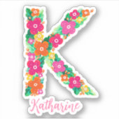 Floral Letter K Custom Cut Vinyl Aufkleber (Vorderseite)