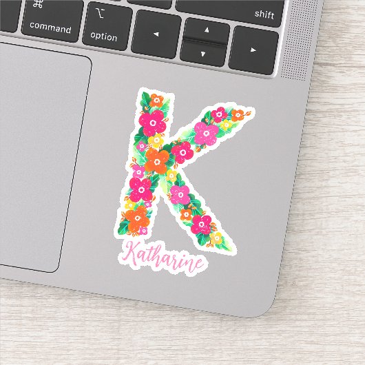 Floral Letter K Custom Cut Vinyl Aufkleber (Detail)