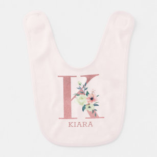 Floral Letter K Pink Personalisiert Girl Babylätzchen