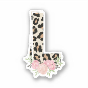 Floral Letter L Anfangsname Leopard Cheetah Print Aufkleber