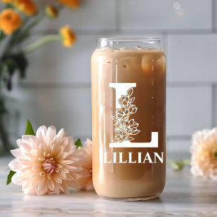 Floral Letter L Monogramm Personalisiert Name Weiß Dosenglas