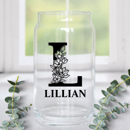 Floral Letter L Monogramm und Personalisierter Nam Dosenglas