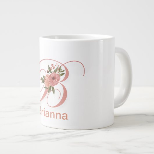 Floral Letter Modern Monogram Initial Jumbo-Tasse (Vorderseite Rechts)