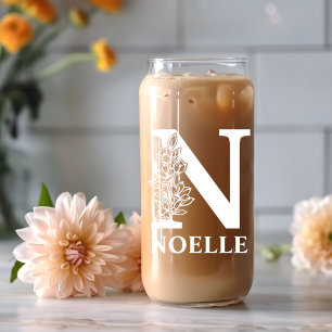 Floral Letter N Monogramm Personalisiert Name weiß Dosenglas