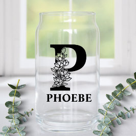 Floral Letter P Monogramm und Personalisierte Beze Dosenglas