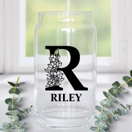 Floral Letter R Monogramm und Personalisierte Beze Dosenglas