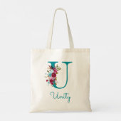 Floral Letter U Script Monogram Aquamarin Pink Tragetasche (Rückseite)