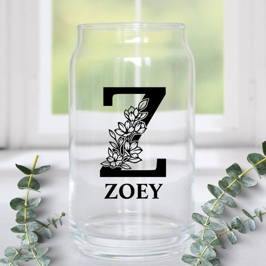 Floral Letter Z Monogramm und Personalisierter Nam Dosenglas