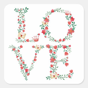 Floral LIEBE Letters Valentine Quadratischer Aufkleber