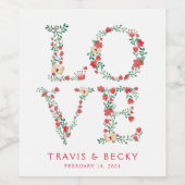 Floral LIEBE Letters Valentine Weinetikett (Einzelnes Label)