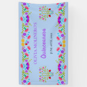 Floral Light Blue Mexican Quinceanera Empfang Banner (Vertikal)