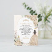 Floral Light Gold Princess Quinceanera Vielen Dank Dankeskarte (Stehend Vorderseite)