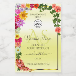 Floral Light Yellow Product Labels Monogram Logo Lebensmitteletikett