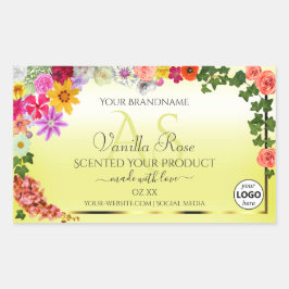 Floral Light Yellow Product Labels Monogram Logo Rechteckiger Aufkleber