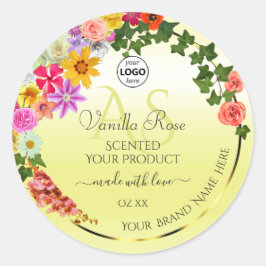 Floral Light Yellow Product Labels Monogram Logo Runder Aufkleber