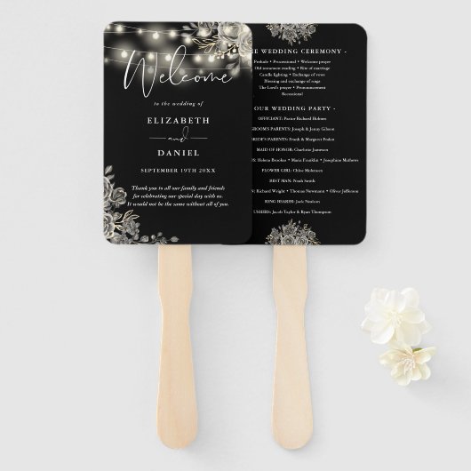 Floral Lights Black Gothic Wedding Program Fächer (Vorne und Hinten)
