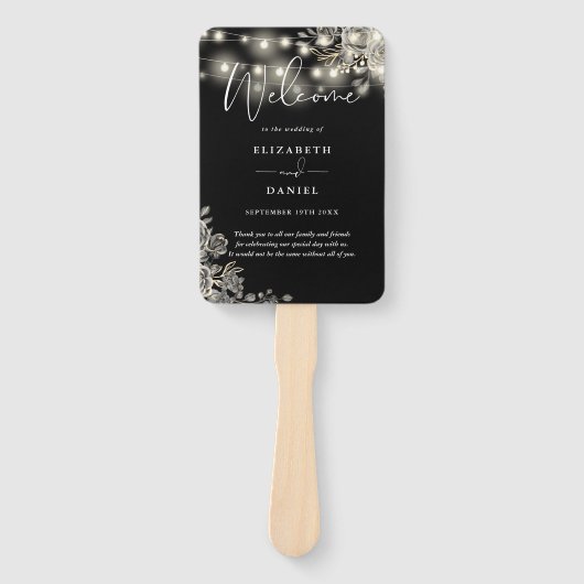 Floral Lights Black Gothic Wedding Program Fächer (Vorderseite)