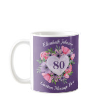 Floral Lila 80. Geburtstagsfeier Tasse für Frauen