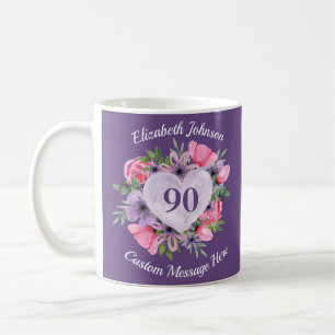 Floral Lila 90. Geburtstagsfeier Tasse für Frauen