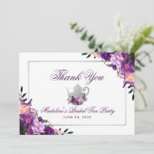 Floral Lila Bridal Tee Party Vielen Dank Dankeskarte (Stehend Vorderseite)