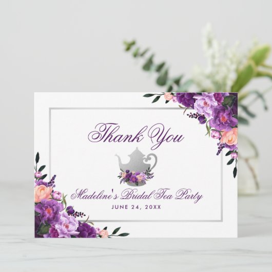 Floral Lila Bridal Tee Party Vielen Dank P Dankeskarte (Stehend Vorderseite)