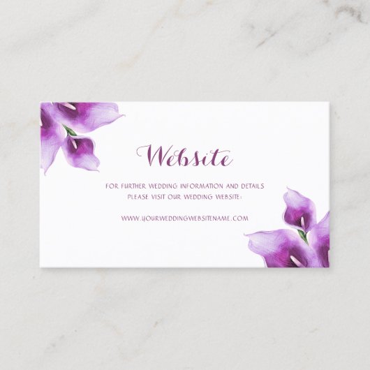 Floral Lila Calla Lily Wedding Website Card Visitenkarte (Vorderseite)