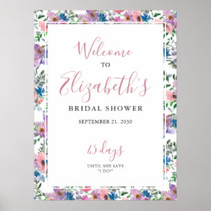 Floral-lila getöntes Hochzeitsdusche-Willkommenssc Poster