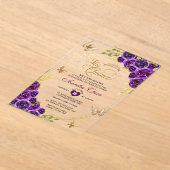 Floral Lila Gold Tiara Butterfly Mis Quinceañera Acryleinladungen (Ablage )