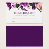 Floral Lila Gold Wedding Music Song Request Card (Vorne & Hinten)