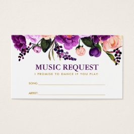 Floral Lila Gold Wedding Music Song Request Card