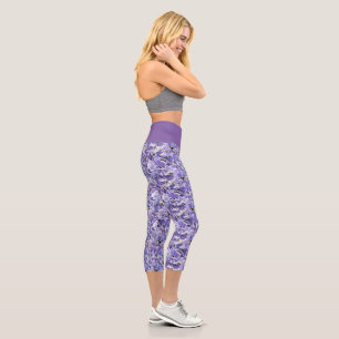 Floral/Lila Hydrangeas Hoch-Waisted-Capris Capri Leggings
