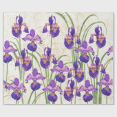 Floral Lila Iris Gold Damask Hochzeit Geschenkpapier (Flach)