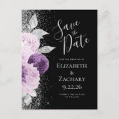 Floral Lila Lavendel Black Silver Glitzer Postkarte (Vorderseite)