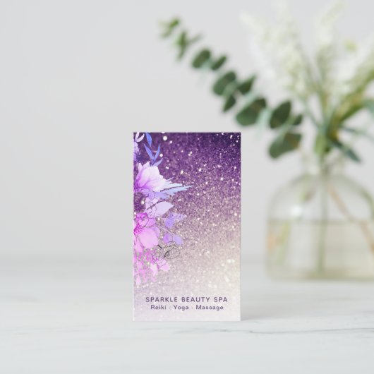 *~* Floral Lila Ombre Glitzer Beauty Wellness-Cent Visitenkarte (Stehend Vorderseite)